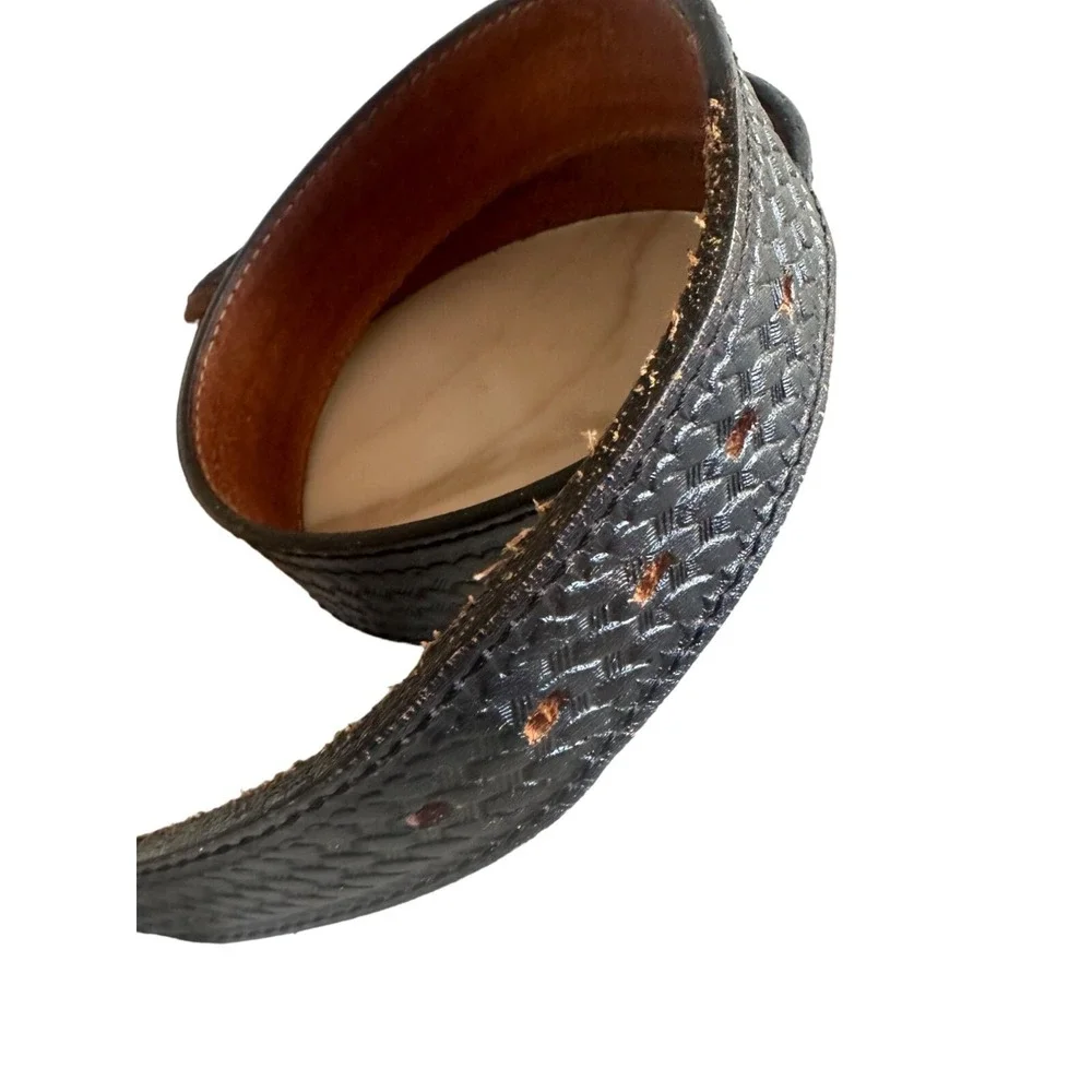 Belt Black Top Grain Cowhide Leather Basketweave Western Made in USA‎ 38